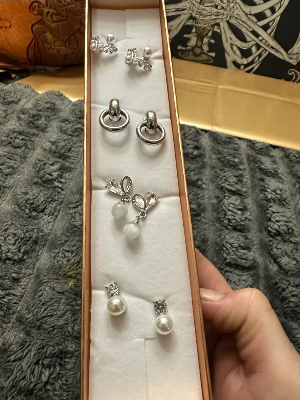 Sterling Silver Pearl and Crystal Earring Set - White
